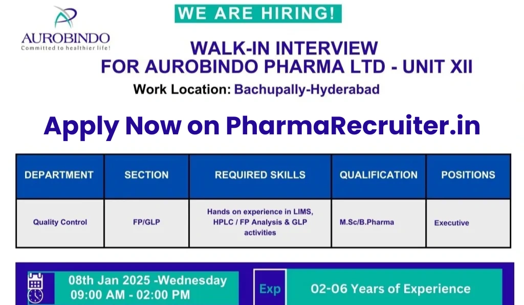 Aurobindo Pharma – Walk-In Interview