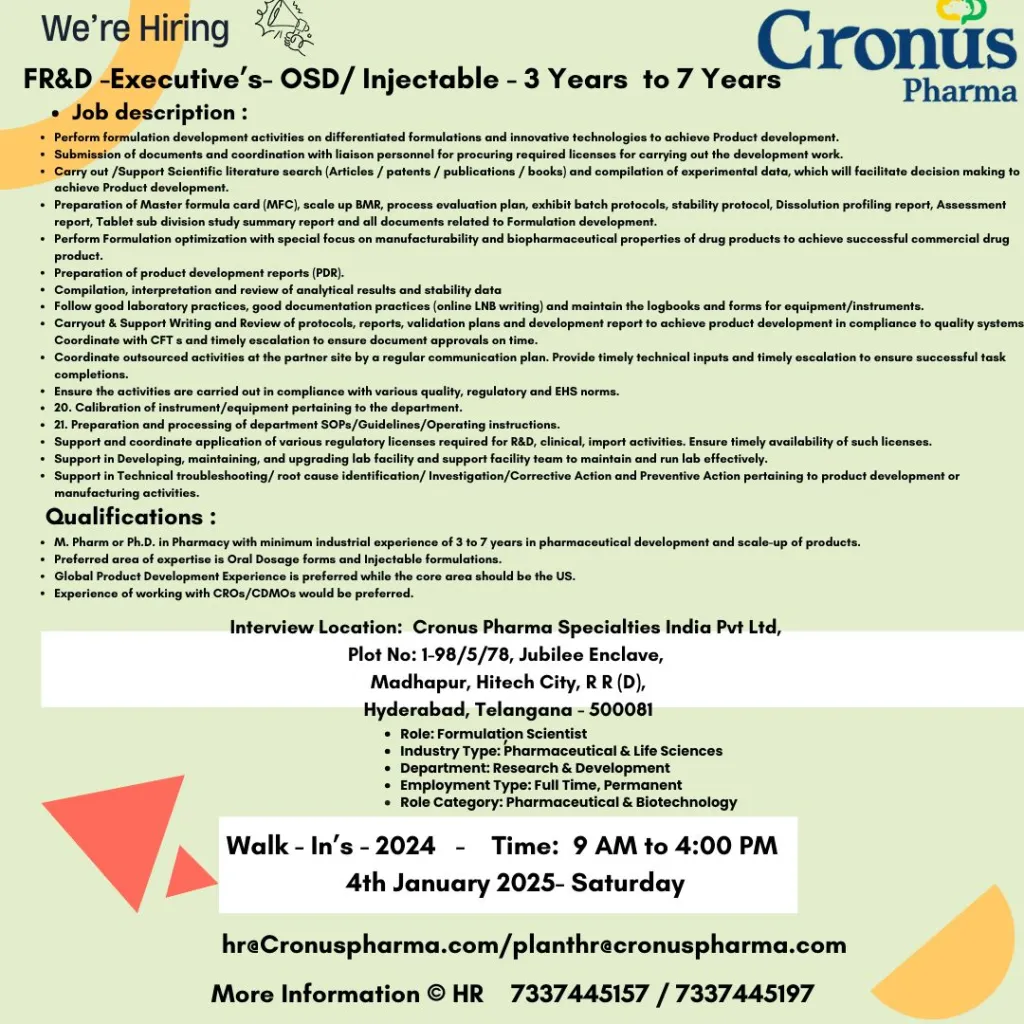 Cronus Pharma hiring