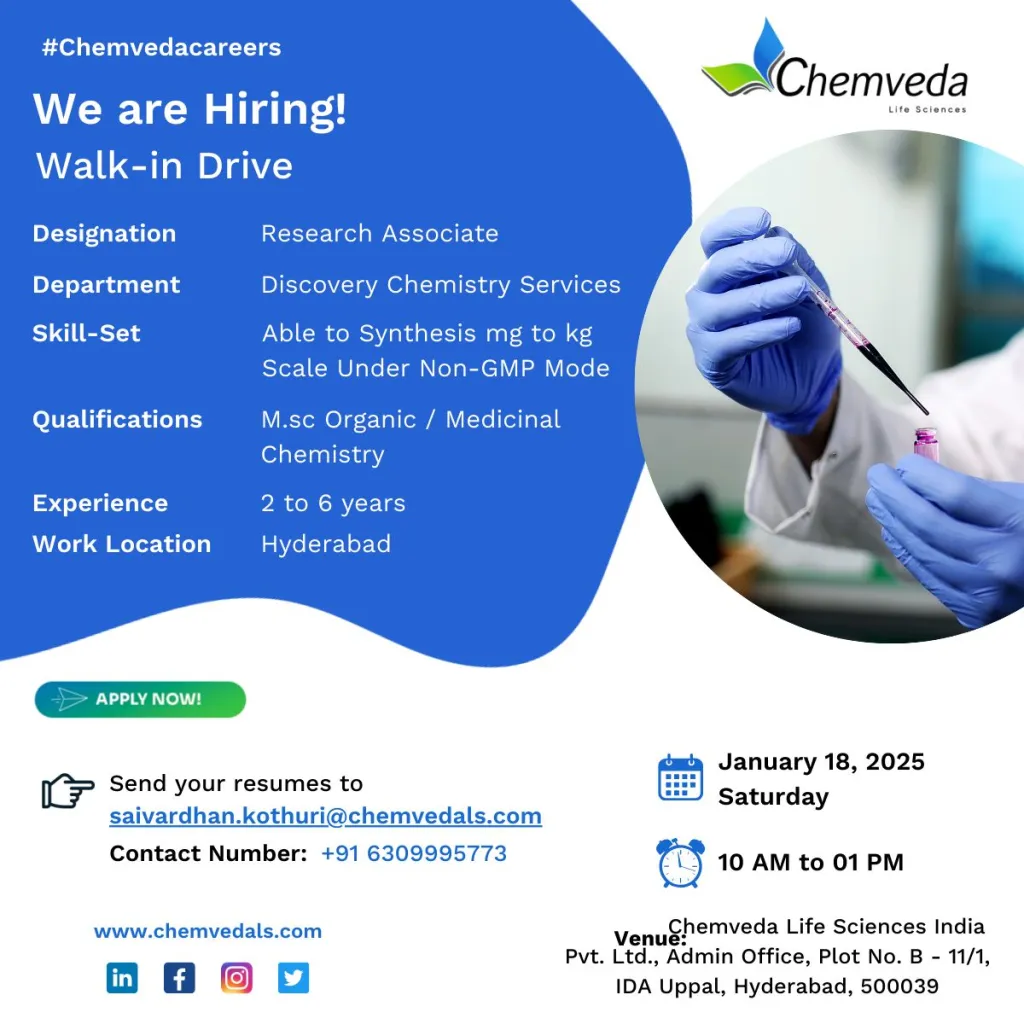 Chemveda Life Sciences – Walk-In Interview