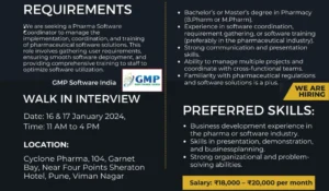 GMP Software India Hiring Pharma Software Coordinator