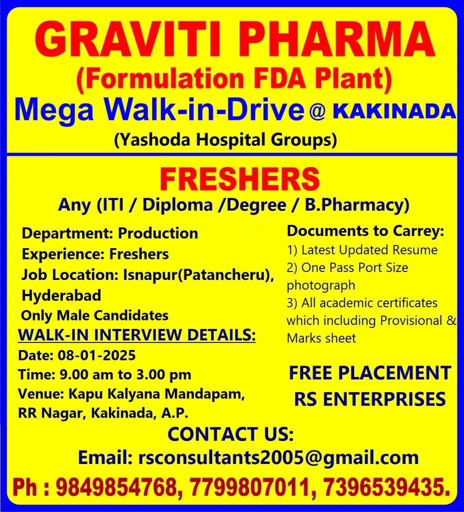 Graviti Pharma – Mega Walk-In Drive for Freshers