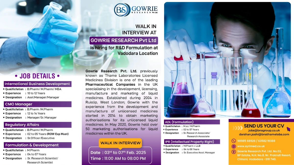 Gowrie Research – Walk-In Interview for Multiple Positions