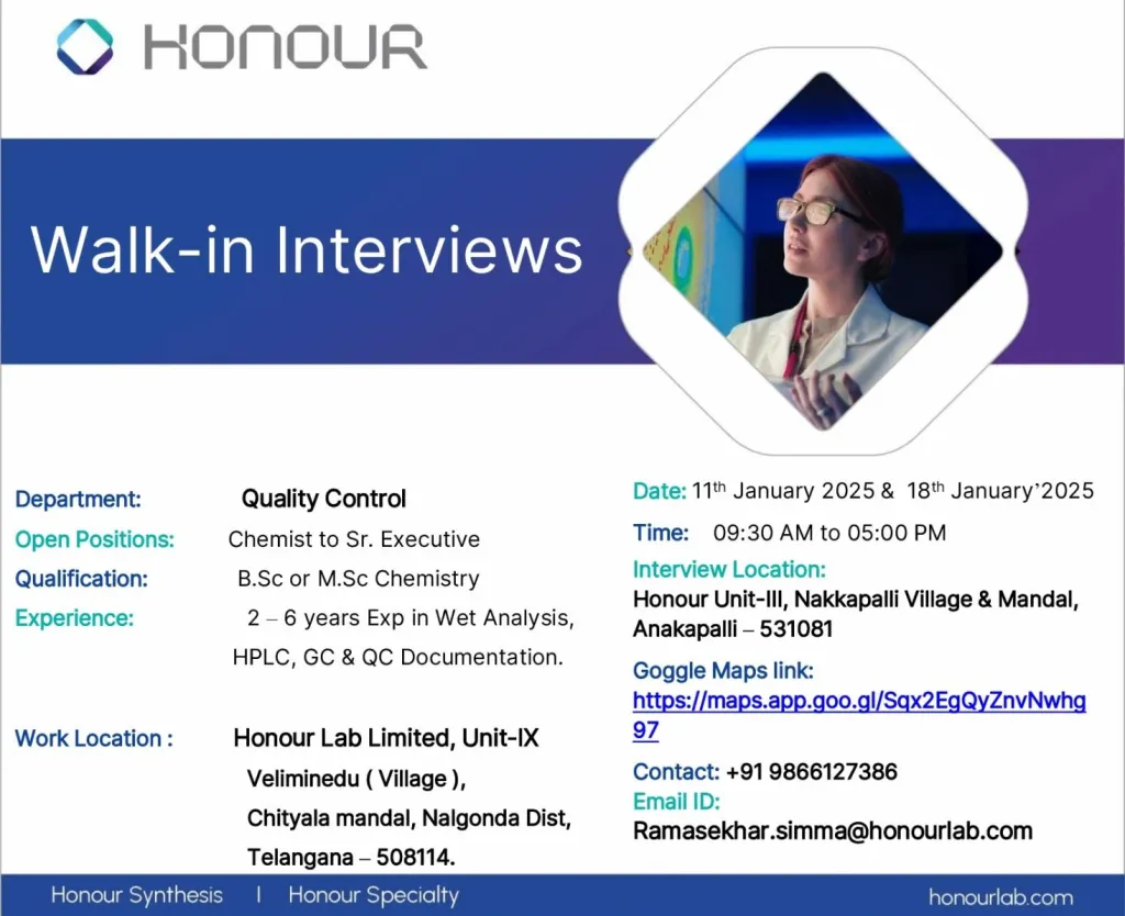 Honour Lab Limited – Walk-In Interviews