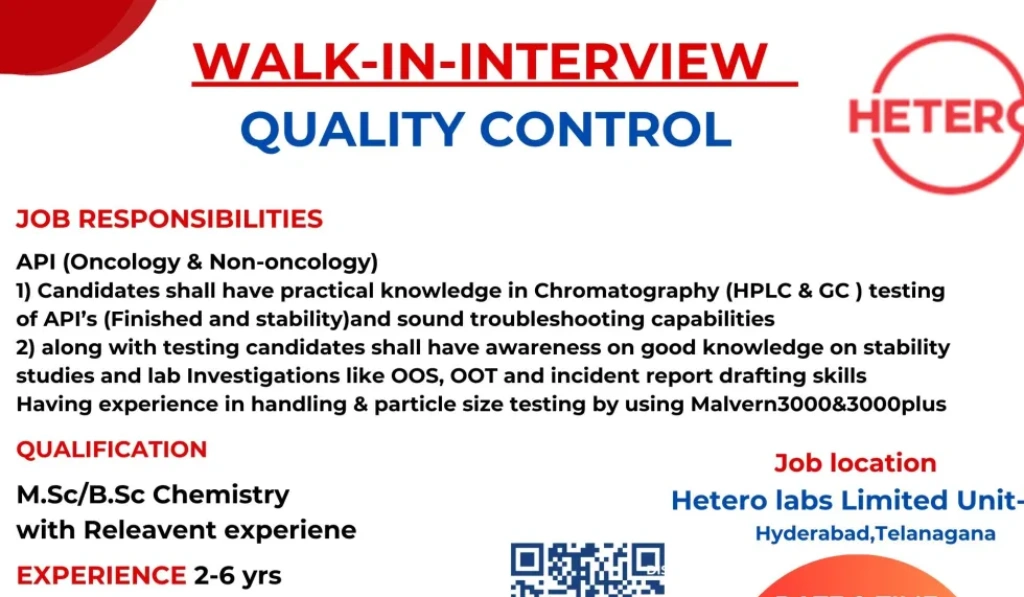 Hetero Labs Limited – Walk-In Interview