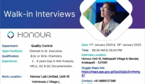 Honour Lab Limited – Walk-In Interviews