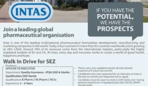 INTAS Pharma – Walk-In Interview