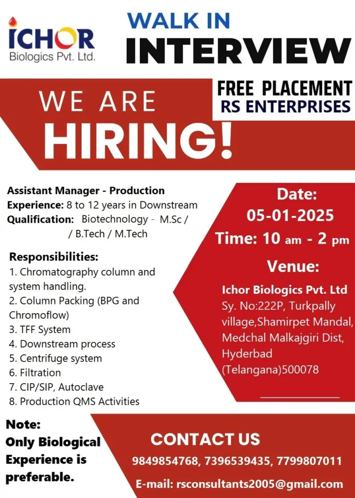 ICHOR Biologics – Walk-In Interview Notification