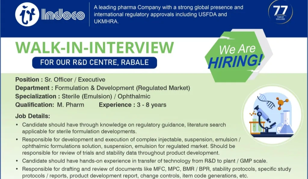 Indoco Remedies Ltd – Walk-In Interview