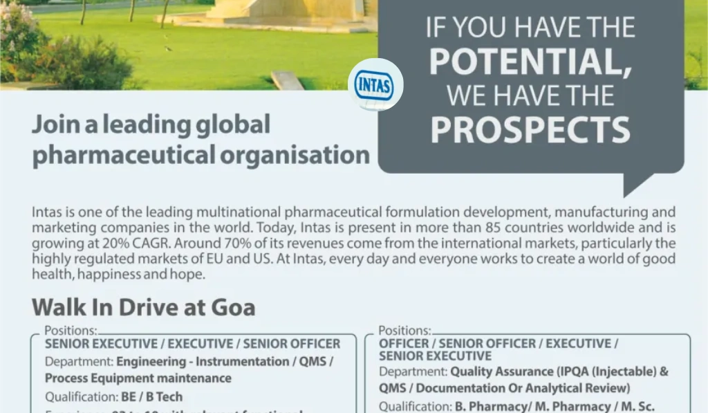 INTAS Pharmaceuticals – Walk-In Interview