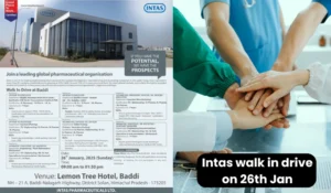 Intas Walk in Drive on 26th Jan