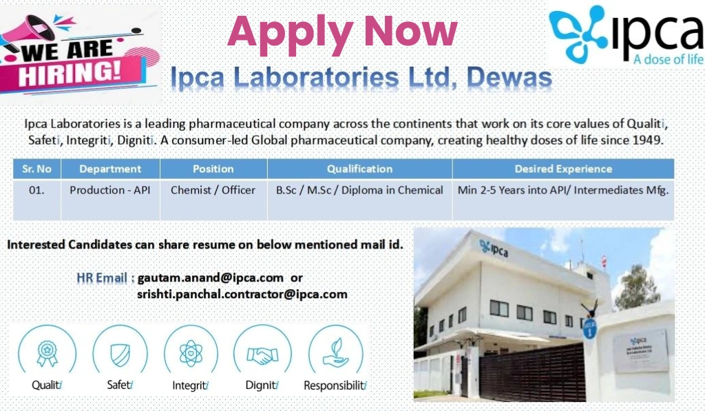 Ipca Laboratories Ltd Hiring