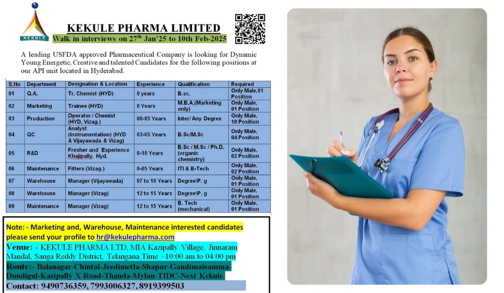 Kekule Pharma – Walk-In Interviews for Freshers