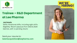 Lee Pharma Hiring Trainee – R&D Department