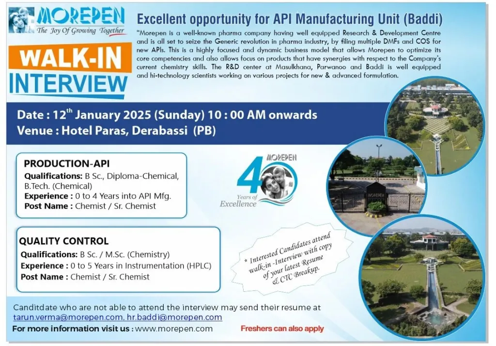 Morepen Laboratories – Walk-In for Freshers