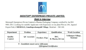 Moistop Enterprises Pvt. Ltd – Walk-In Interviews for Freshers