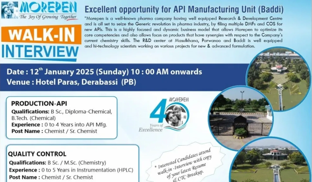 Morepen Laboratories – Walk-In for Freshers