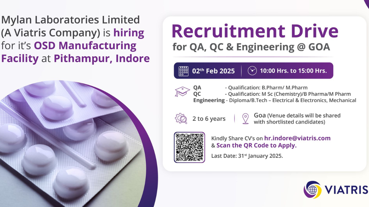 Mylan Laboratories Limited (A Viatris Company) Is Hiring QA, QC and Engineer (2-6 Years Exp.)