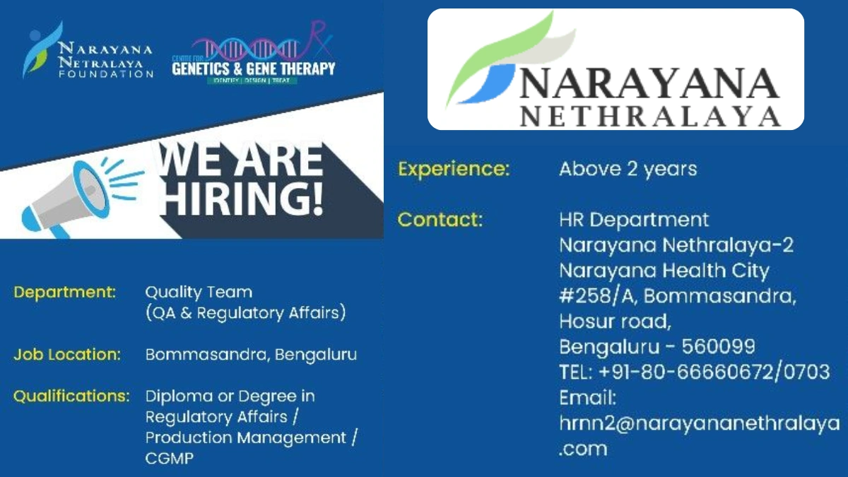 Narayana Nethralaya Foundation Hiring Quality Team (QA & Regulatory Affairs)
