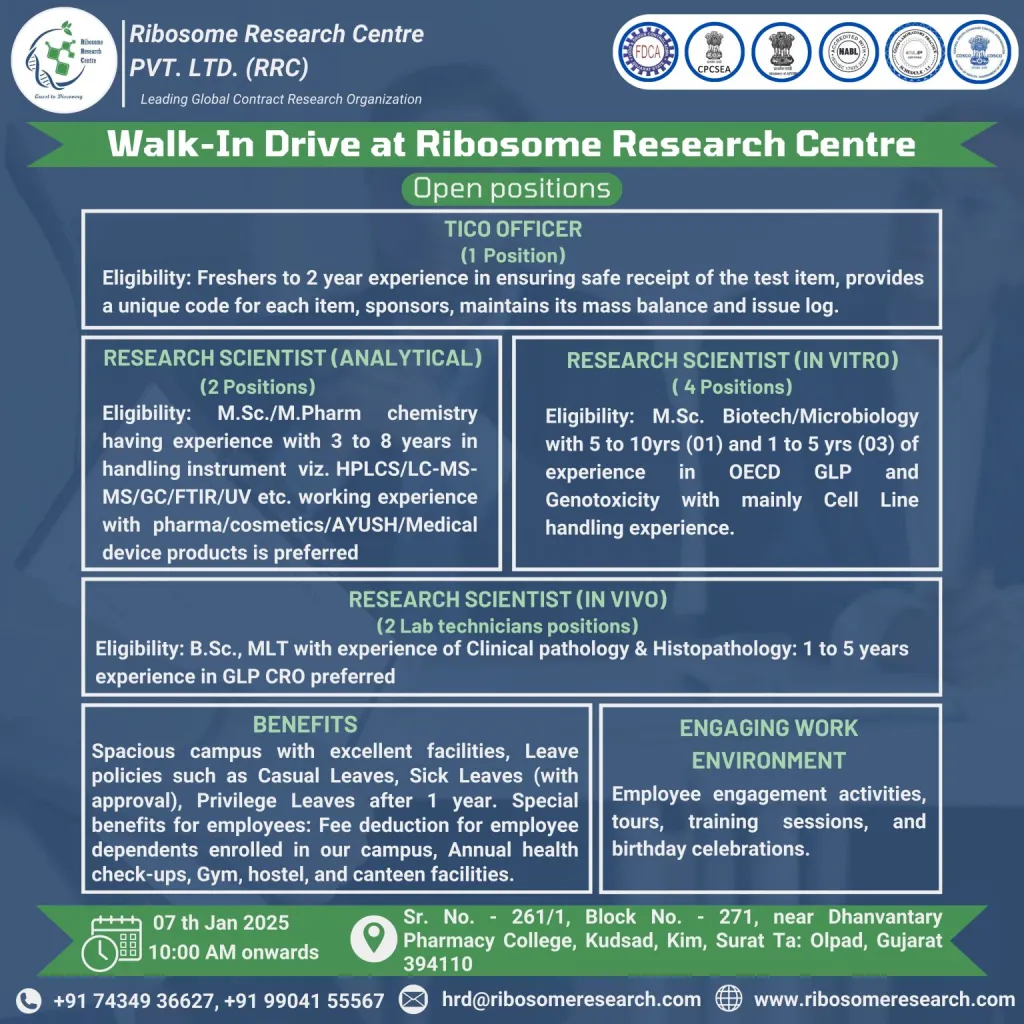 Ribosome Research Centre Pvt. Ltd – Walk-In Drive notification 2