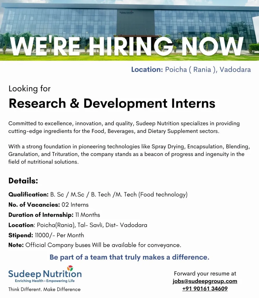 Sudeep Nutrition – Internship Opportunity Notification