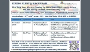 Sri Krishna Pharma – Walk in Notification