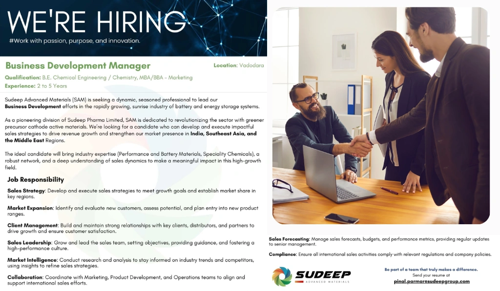 Sudeep Advanced Materials Hiring Business Development Manager
