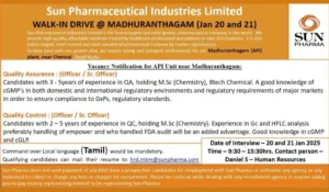 Sun Pharmaceutical Industries – Walk-In Interview for QA Roles