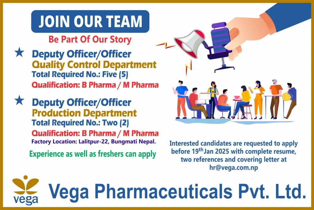 Vega Pharmaceuticals – Urgent Job Openings