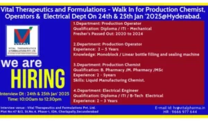 Vital Therapeutics – Walk-In Interviews in Production & Electrical Departments