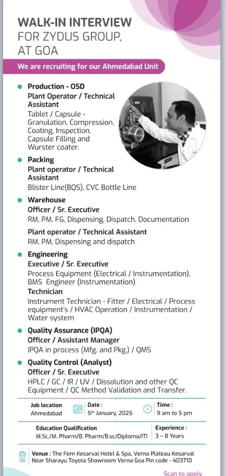 Zydus – Walk-In for Production