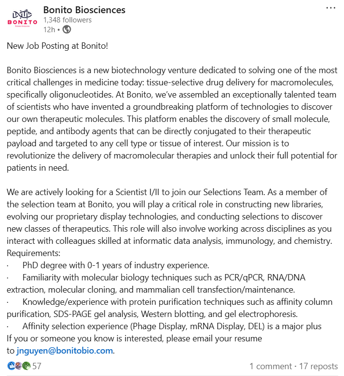 Bonito Biosciences Job Notification
