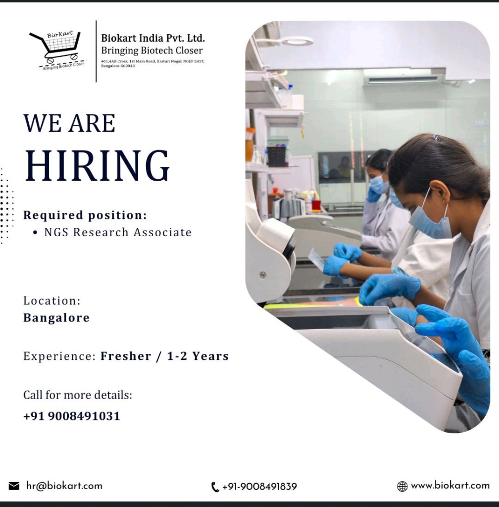 Biokart India Hiring NGS Research Associate
