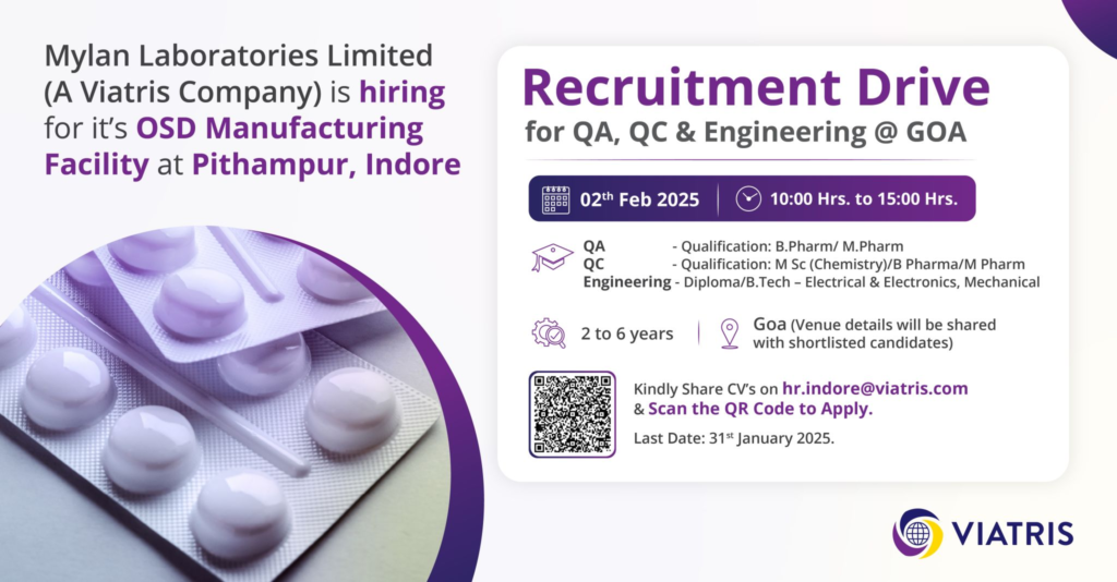 Mylan Laboratories Limited (A Viatris Company) Recruitment Drive
