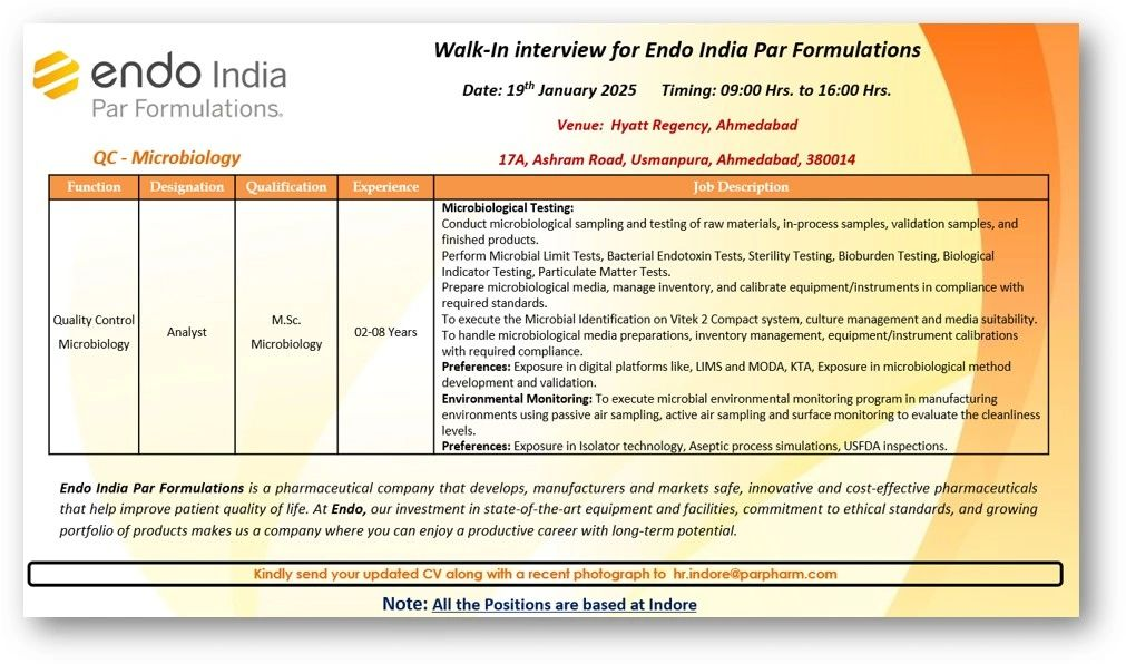 Endo India QC job Notification