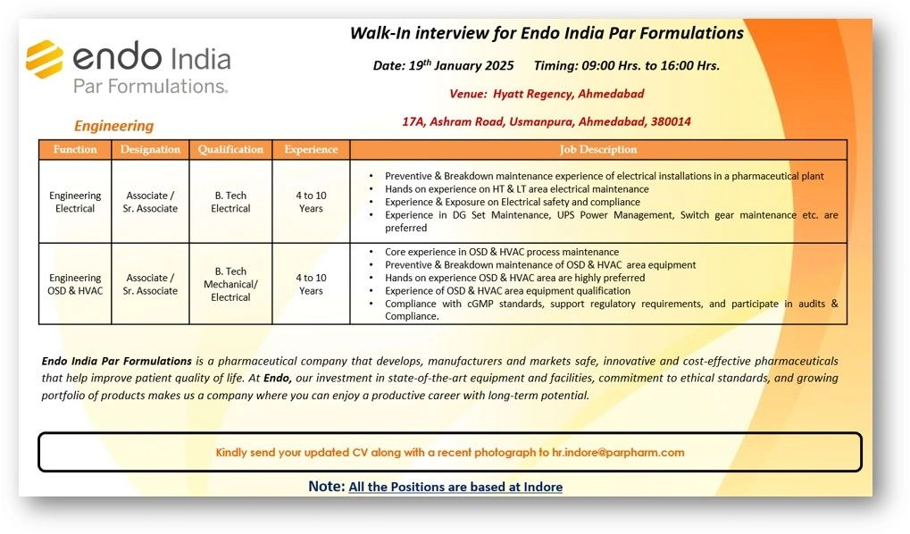 Endo India Engineering job Notification