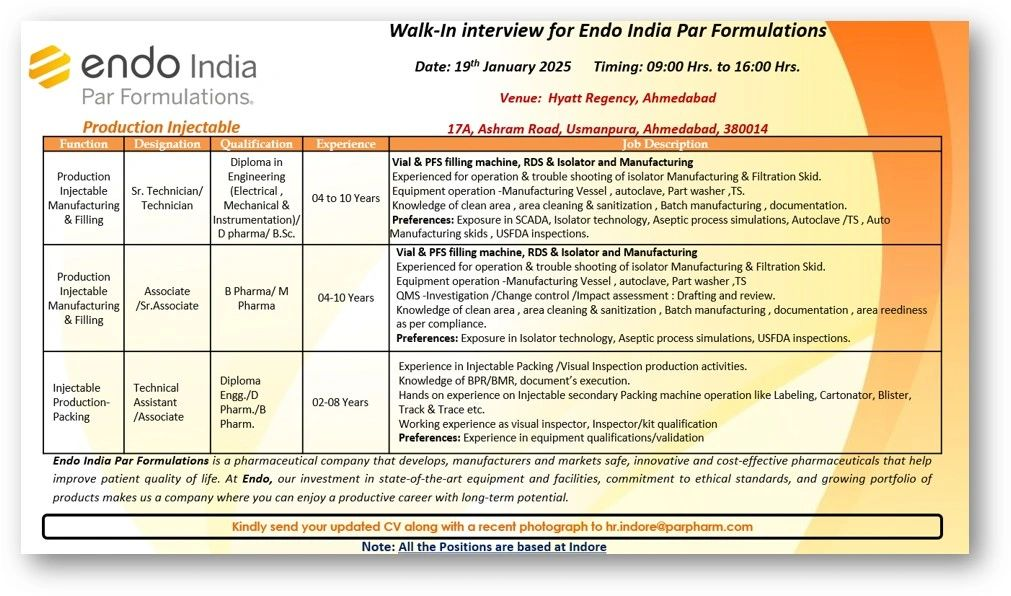 Endo India Production job Notification