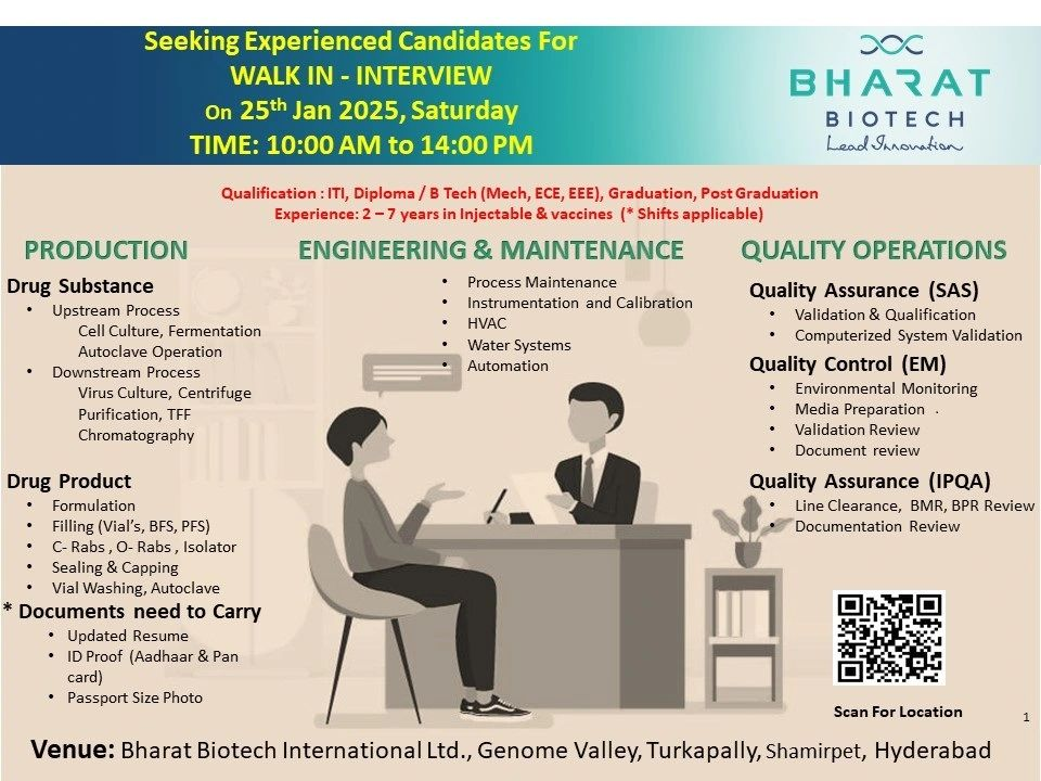 Bharat Biotech walk in interview