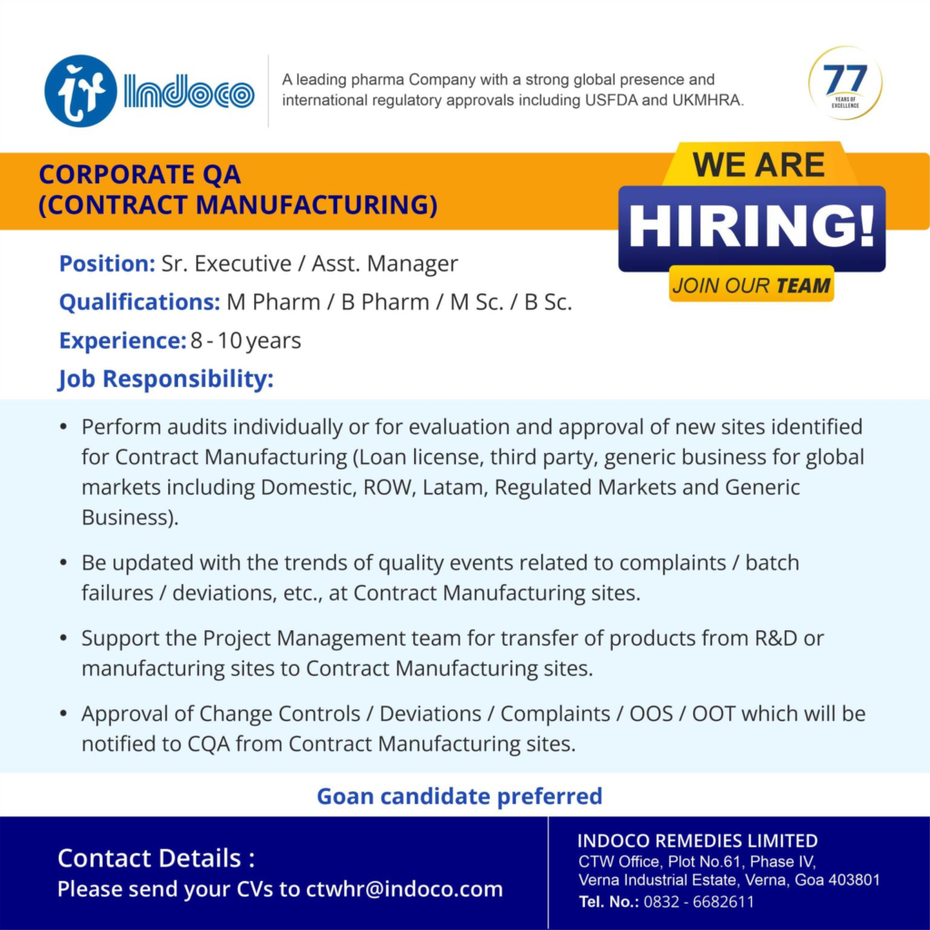 Indoco Remedies Limited Hiring Notification
