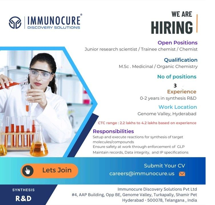 Immunocure Solutions Hiring Candidates Notification
