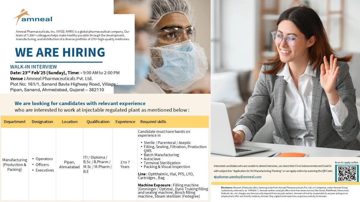 Amneal Pharmaceuticals - Walk in Interview for Manufacturing (Production & Packing) on 23rd Feb