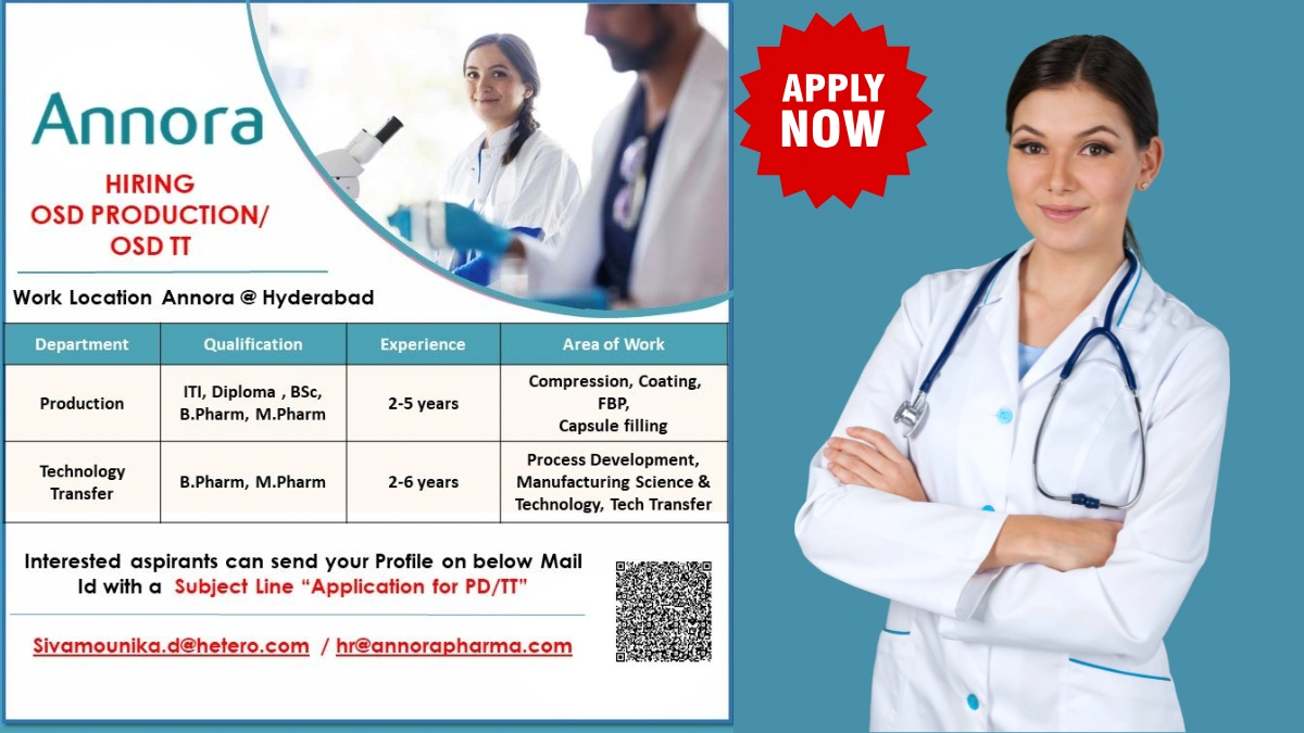 Annora Pharma - Hiring OSD Production & OSD TT Professionals
