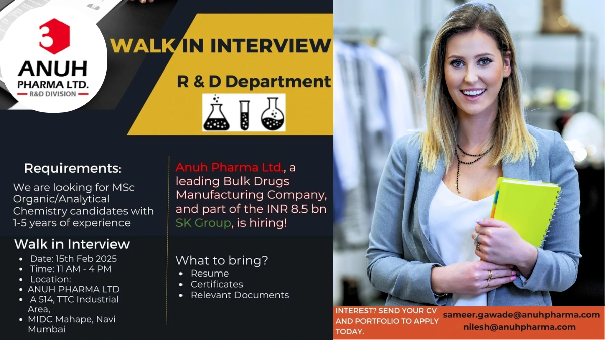 Anuh Pharma - Walk-In Interview for R&D Department