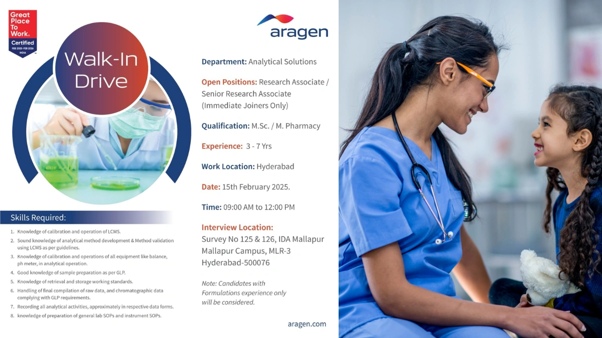 Aragen Life Sciences – Walk-In Drive for Research Associate and Senior Research Associate