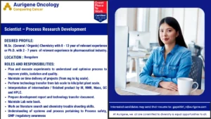 Aurigene Oncology Is Hiring Scientist - Process Research & Development