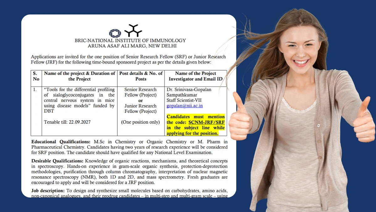 BRIC-National Institute of Immunology – Recruitment for JRF & SRF Position