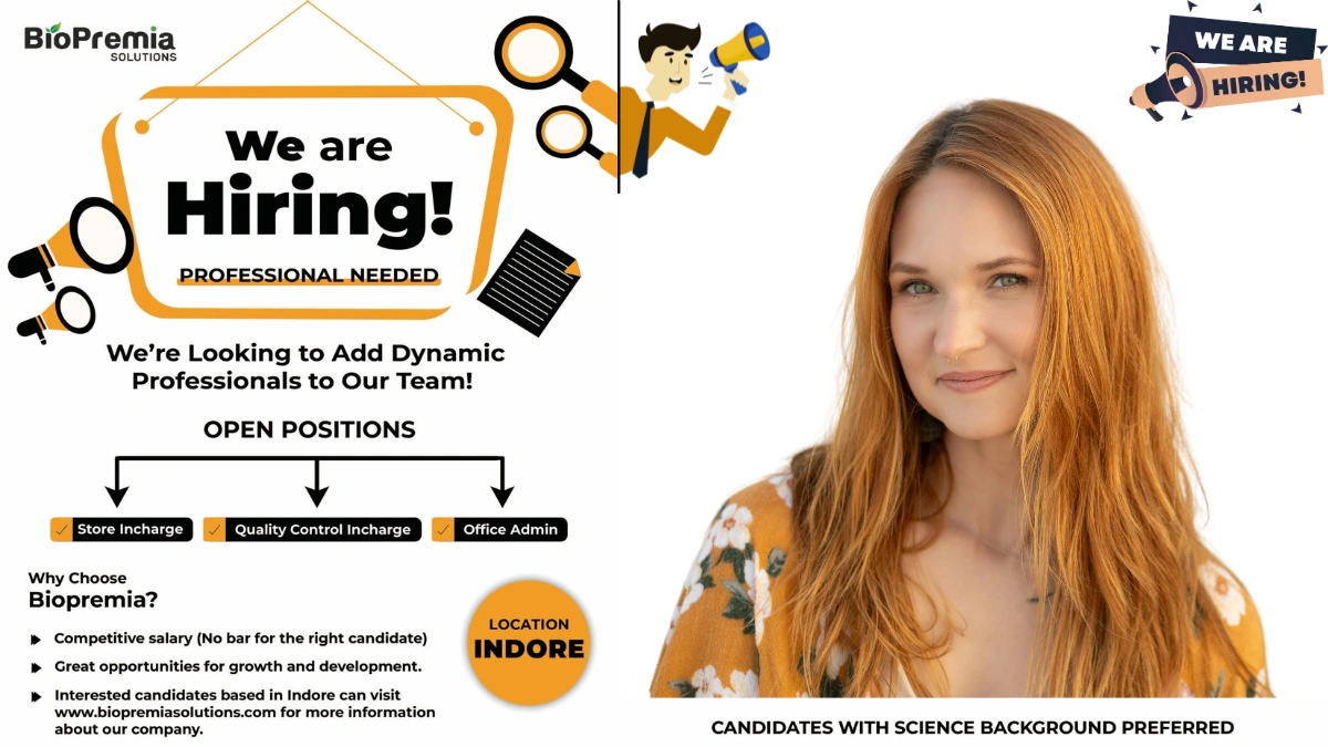 BioPremia Solutions is Hiring for Quality Control, Store and Office Admin Incharge