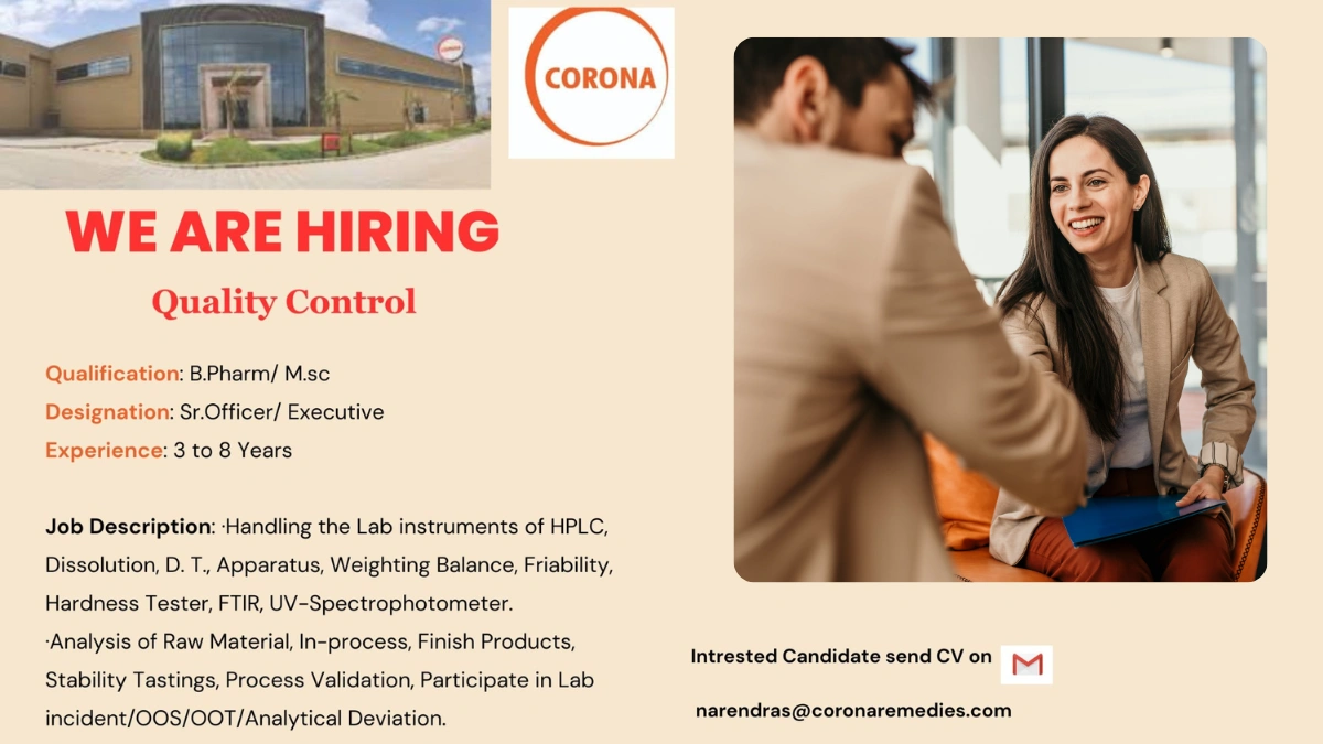 Corona Remedies Is Hiring Candidates for Sr. Officer