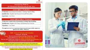 Glenmark Pharmaceuticals Ltd - Walk in Drive for Sr. Officer & Jr. Officer - Production