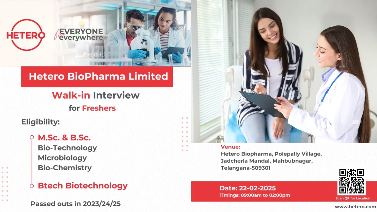 HETERO BIOPHARMA LIMITED – Walk-in Interview for Freshers