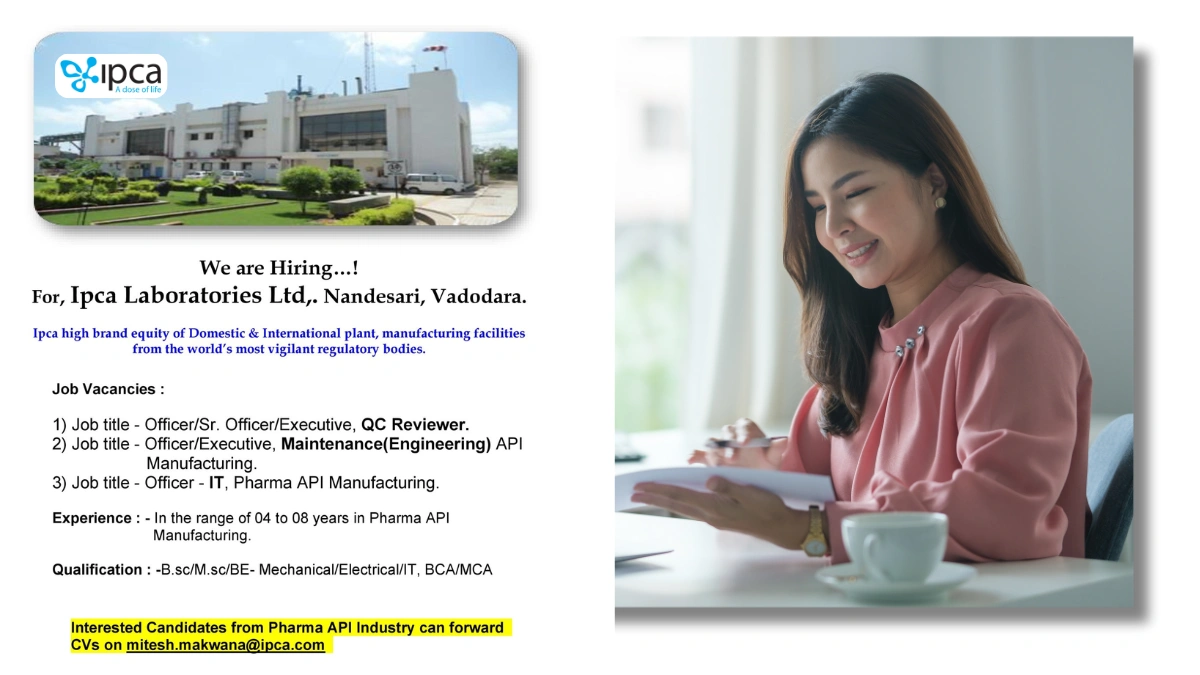 Ipca Laboratories Ltd Job Openings for Mulitple Positions